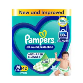 Pampers All round Protection Pants, Medium size baby diapers (MD) 42 Count, Anti Rash diapers, Lotion with Aloe Vera