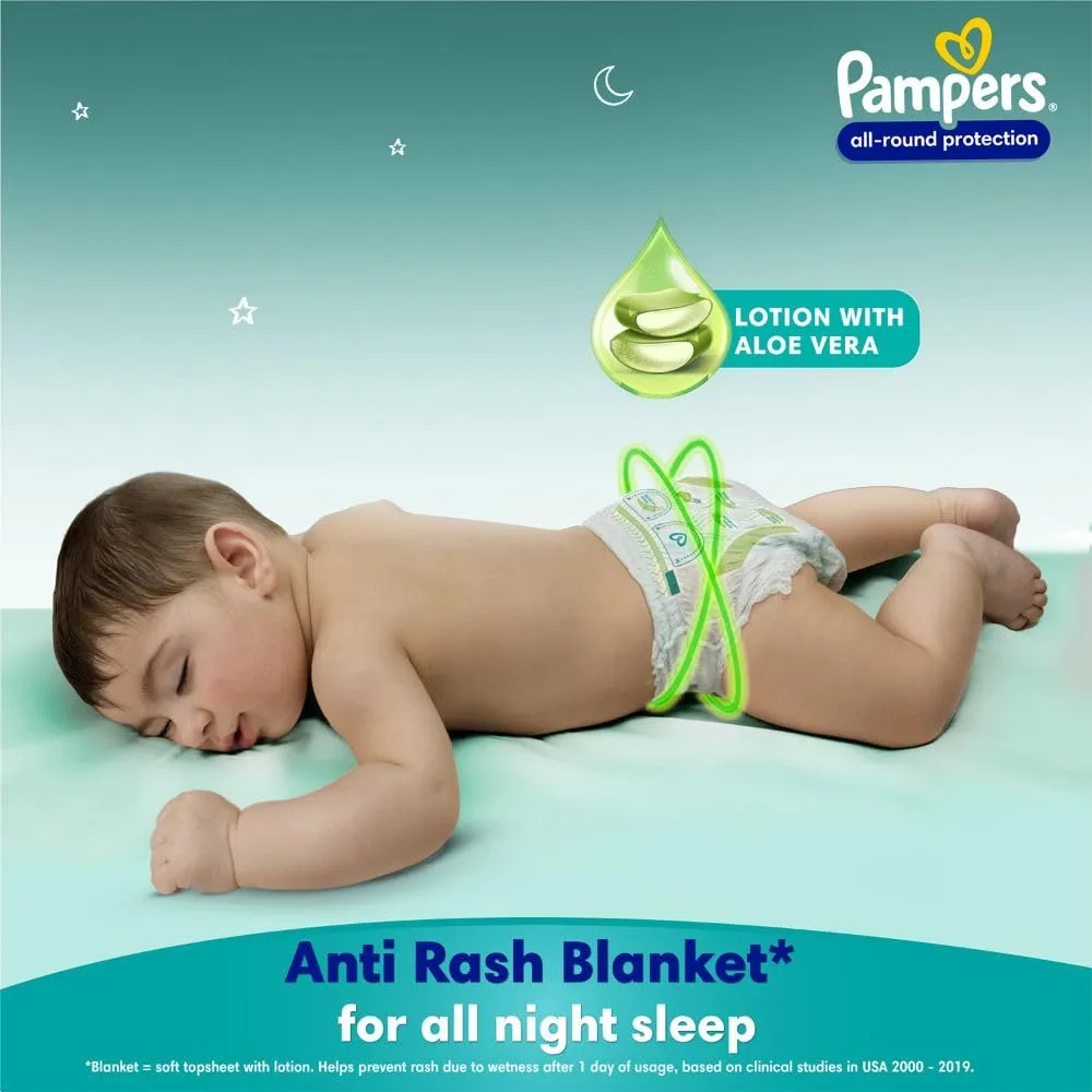 Pampers All round Protection Pants Style Baby Diapers, Medium (M) Size, 152 Count, Anti Rash Blanket, Lotion with Aloe Vera, 7-12kg Diapers