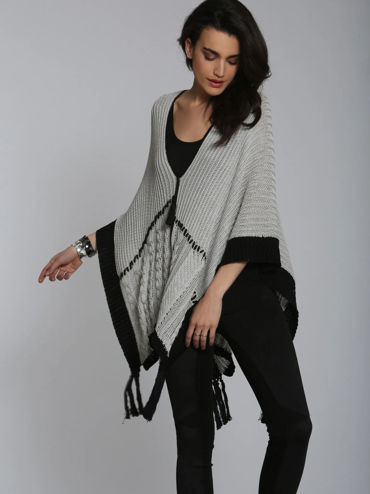 Patchwork Poncho - Grey