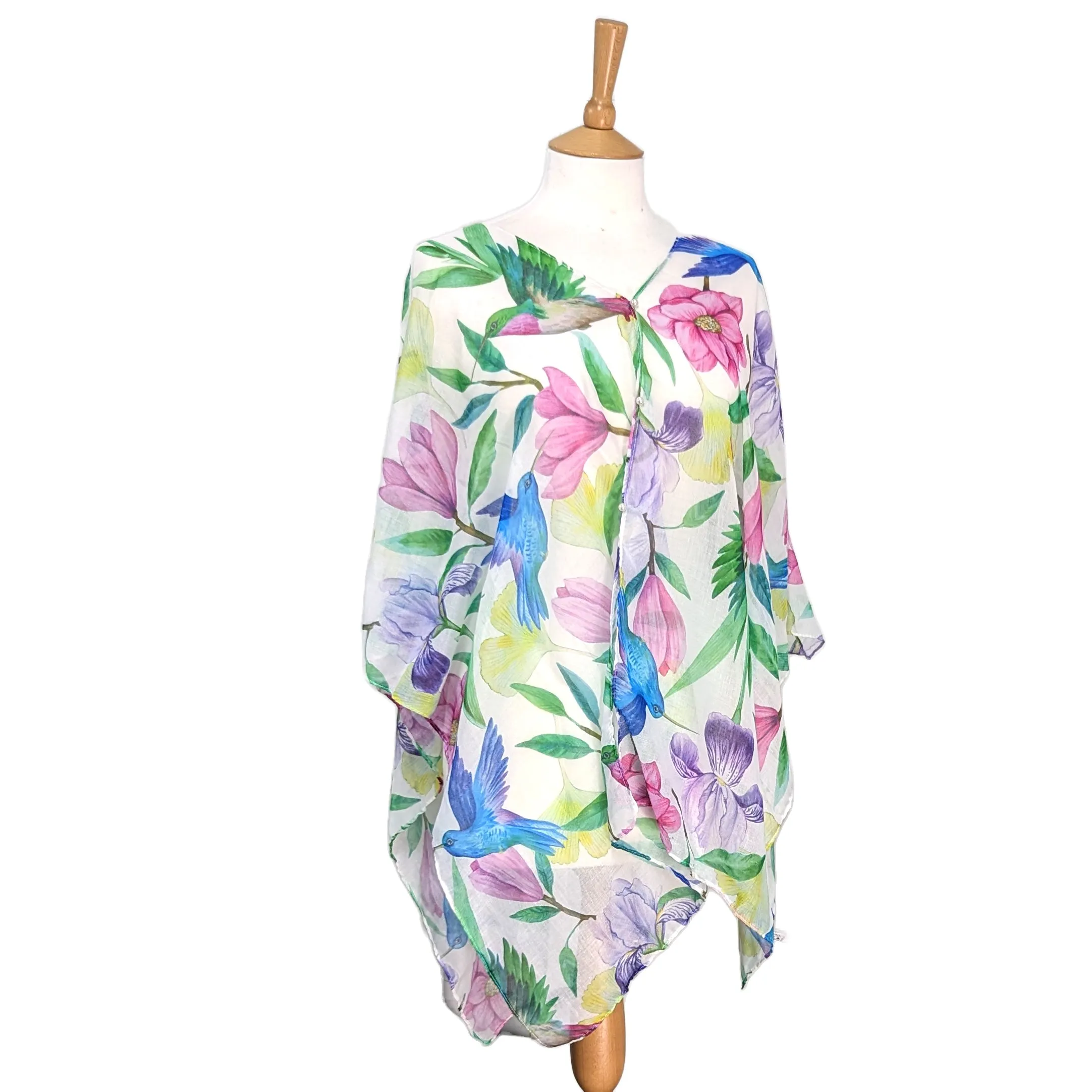 Pearl Detail Poncho (100x150cm) - Tropical Hummingbird