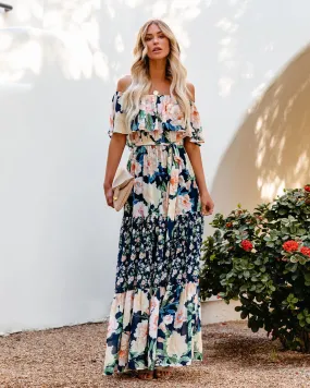 Petal Power Floral Off The Shoulder Maxi Dress - Navy