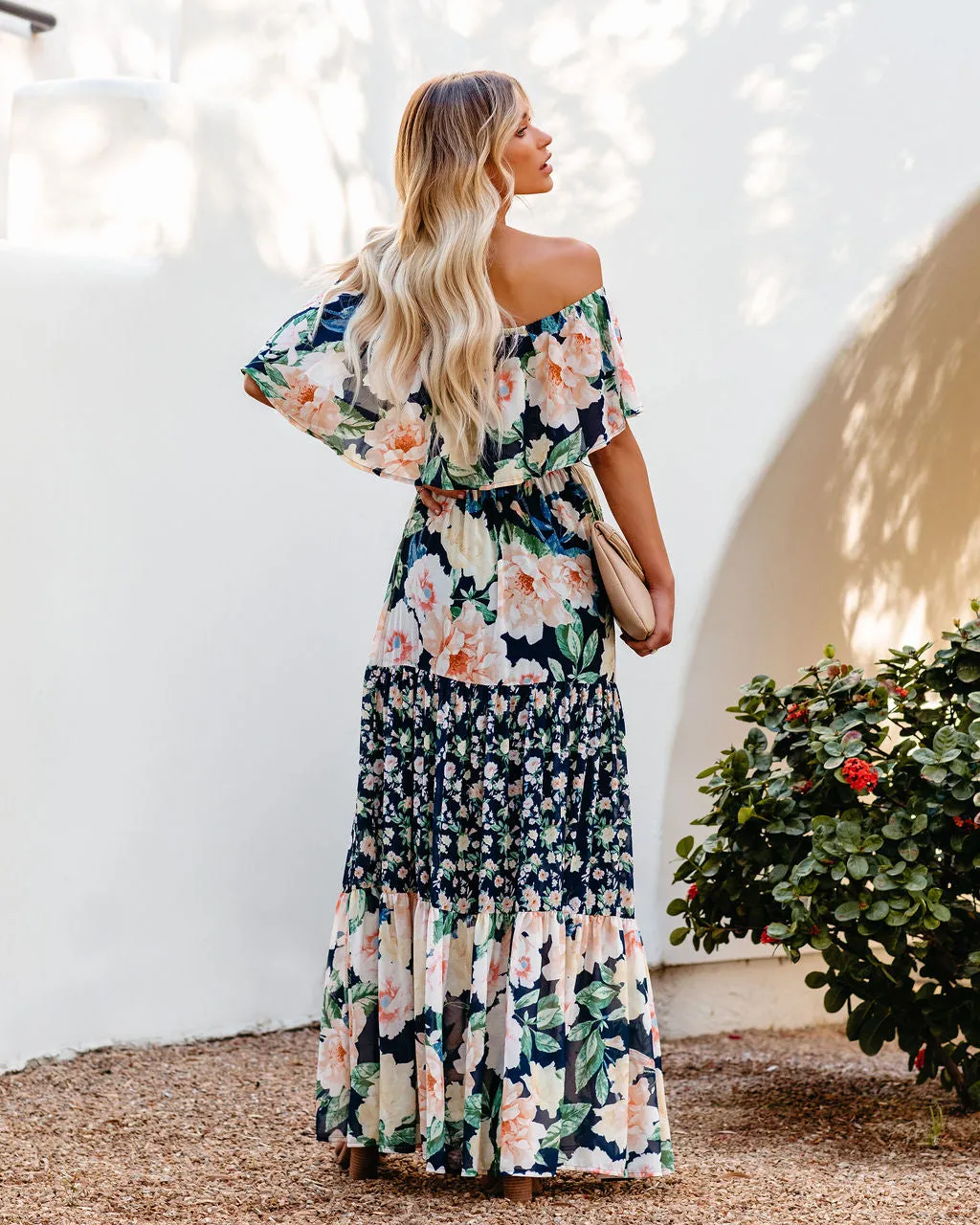 Petal Power Floral Off The Shoulder Maxi Dress - Navy