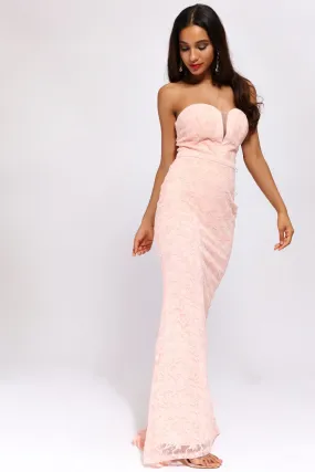 Pink Strapless Lace Fitted Fishtail Dress