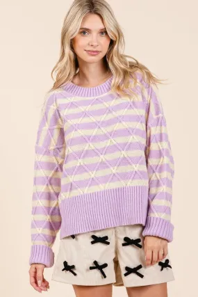 Plus Size Loose Fit Striped Argyle Knit Sweater