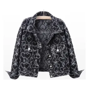 Pre Order:  Crowned Hearts Cropped Denim Jacket