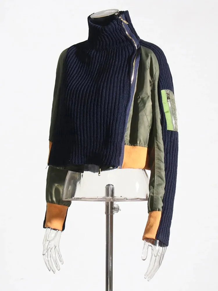 Pre Order:  Tricolor Spliced Knitted Cropped Jacket