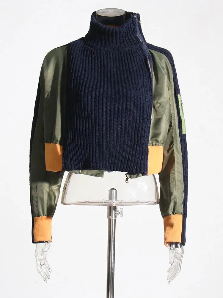 Pre Order:  Tricolor Spliced Knitted Cropped Jacket