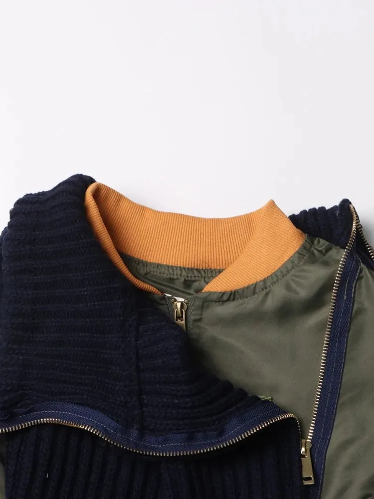 Pre Order:  Tricolor Spliced Knitted Cropped Jacket