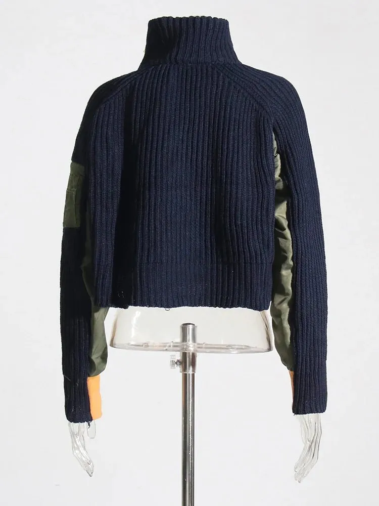 Pre Order:  Tricolor Spliced Knitted Cropped Jacket