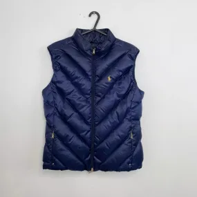 Preowned Ralph Lauren Sport Womens Down Puffer Gilet Vest Size M Navy Retro Logo Preppy.