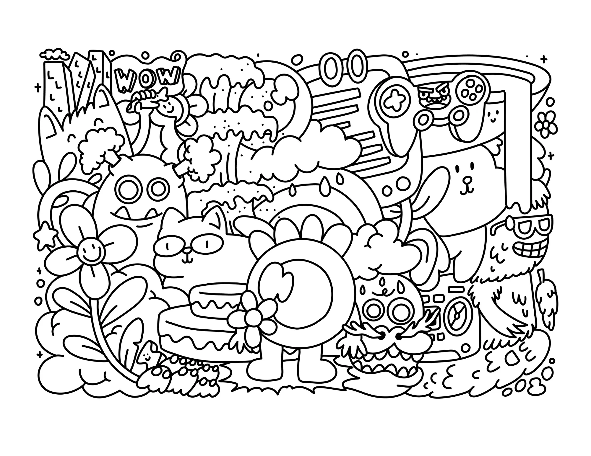 Printable (Digital) Doodles Coloring Pages: FunDoodles Printable Coloring Book for All Ages