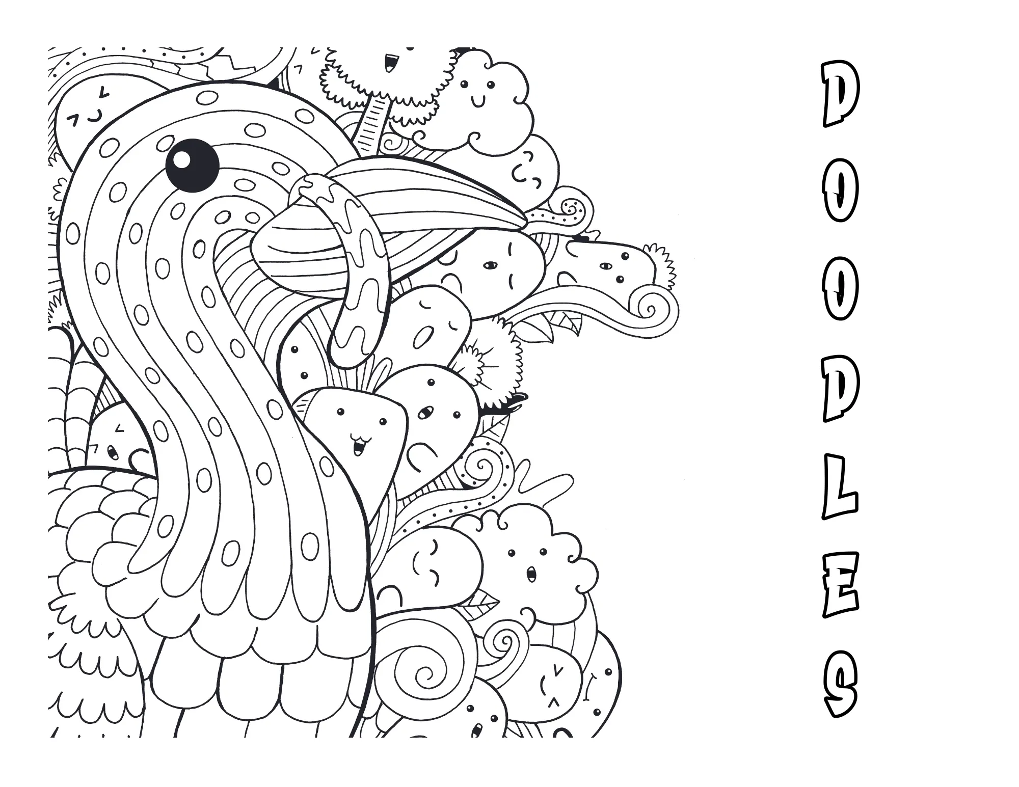 Printable (Digital) Doodles Coloring Pages: FunDoodles Printable Coloring Book for All Ages