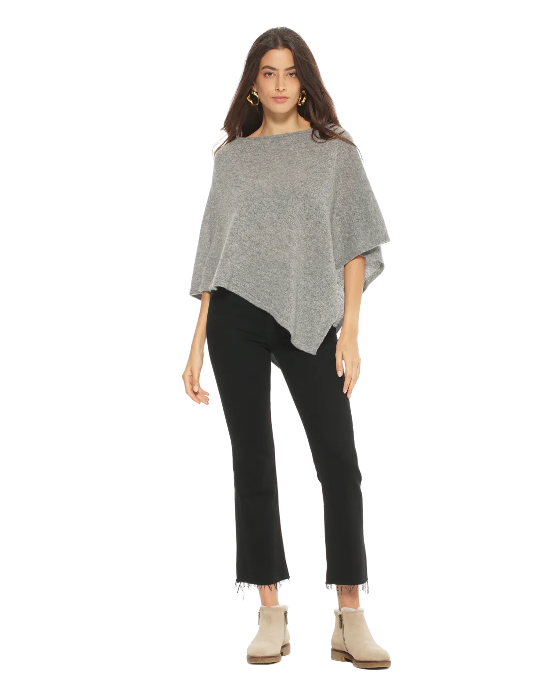 Pure Cashmere Capelet Poncho Medium Grey