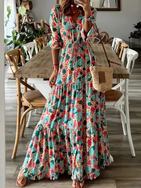 Quarter Sleeve Boho Resort Maxi Dress