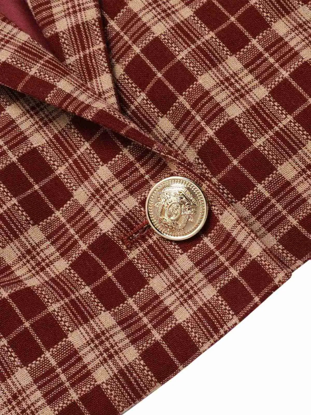 Red 1960s Plaid Lapel Short Coat