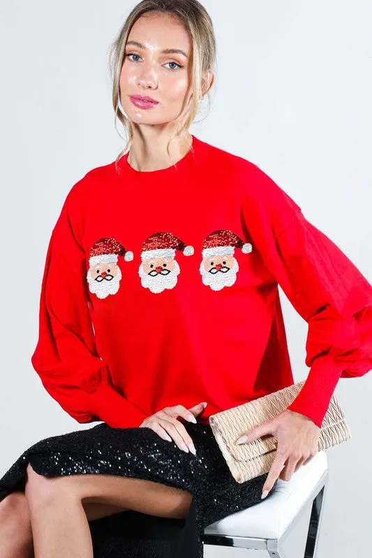 Red Sequin Santa Detail Sweater Top