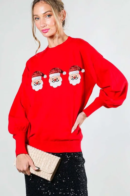 Red Sequin Santa Detail Sweater Top