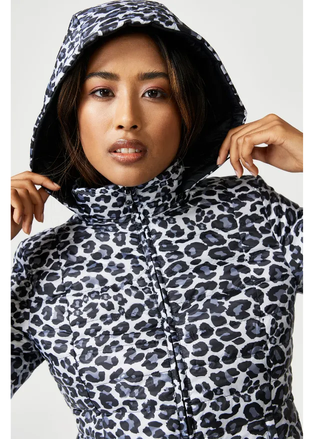 Reversible Black/ Snow Leopard Duck Down Jacket