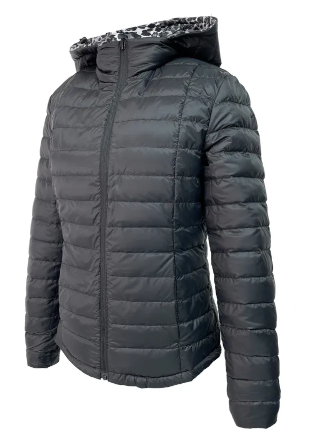 Reversible Black/ Snow Leopard Duck Down Jacket