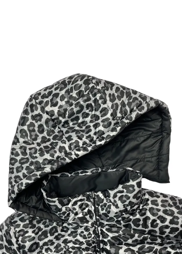 Reversible Black/ Snow Leopard Duck Down Jacket