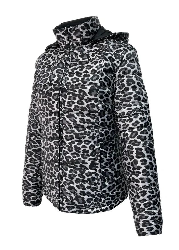 Reversible Black/ Snow Leopard Duck Down Jacket