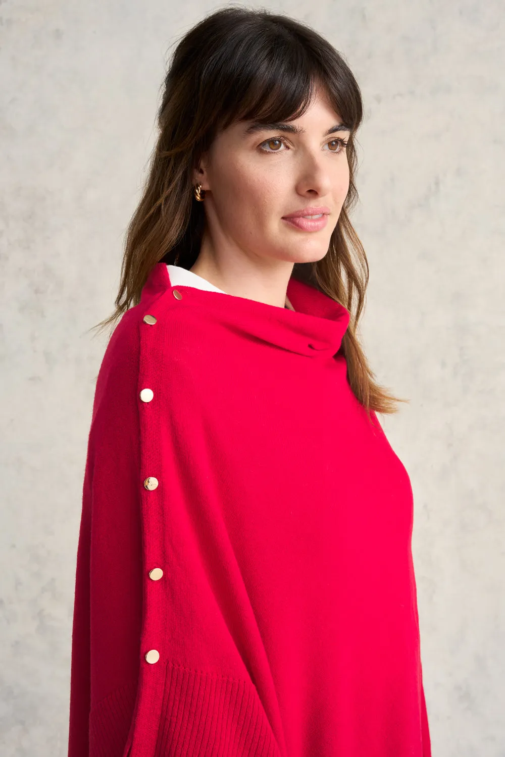 Rouge Merino Button Poncho