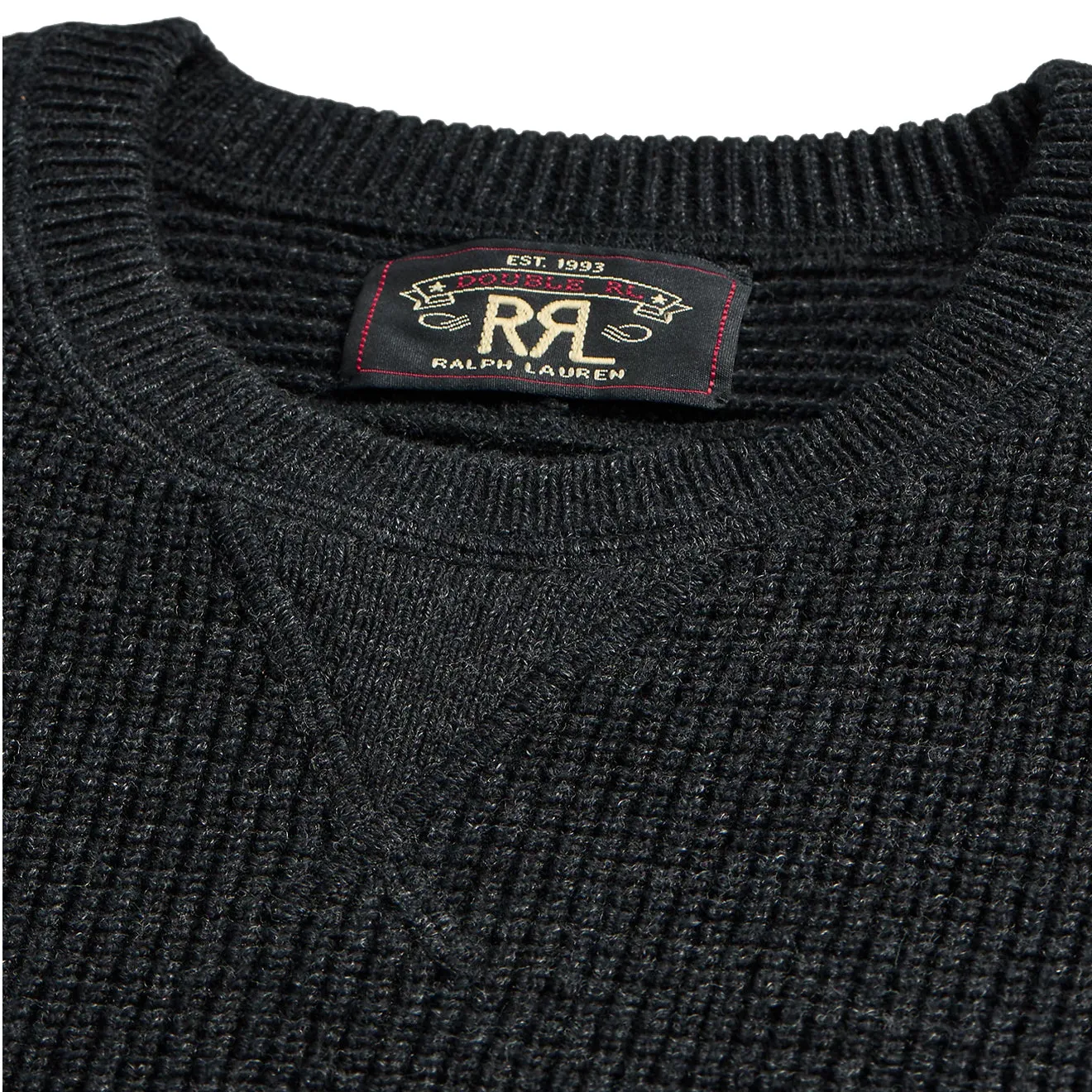 RRL by Ralph Lauren Waffle-Knit Cotton-Wool Jumper Black Heather