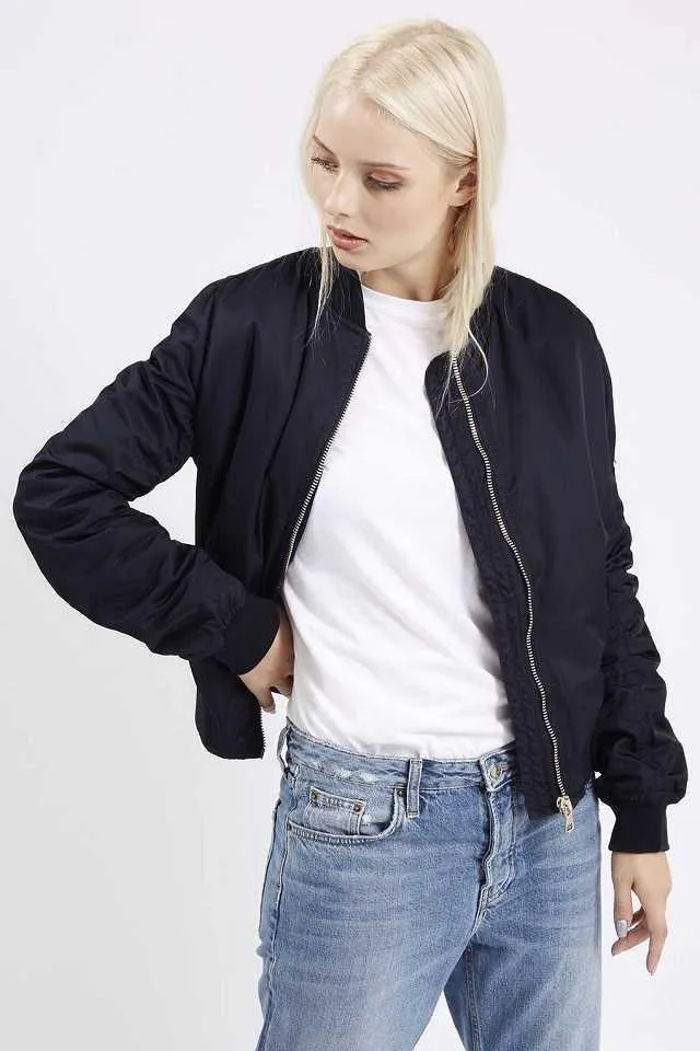 Sale Satin Shiny Zipper Windbraker Bomber Jacket