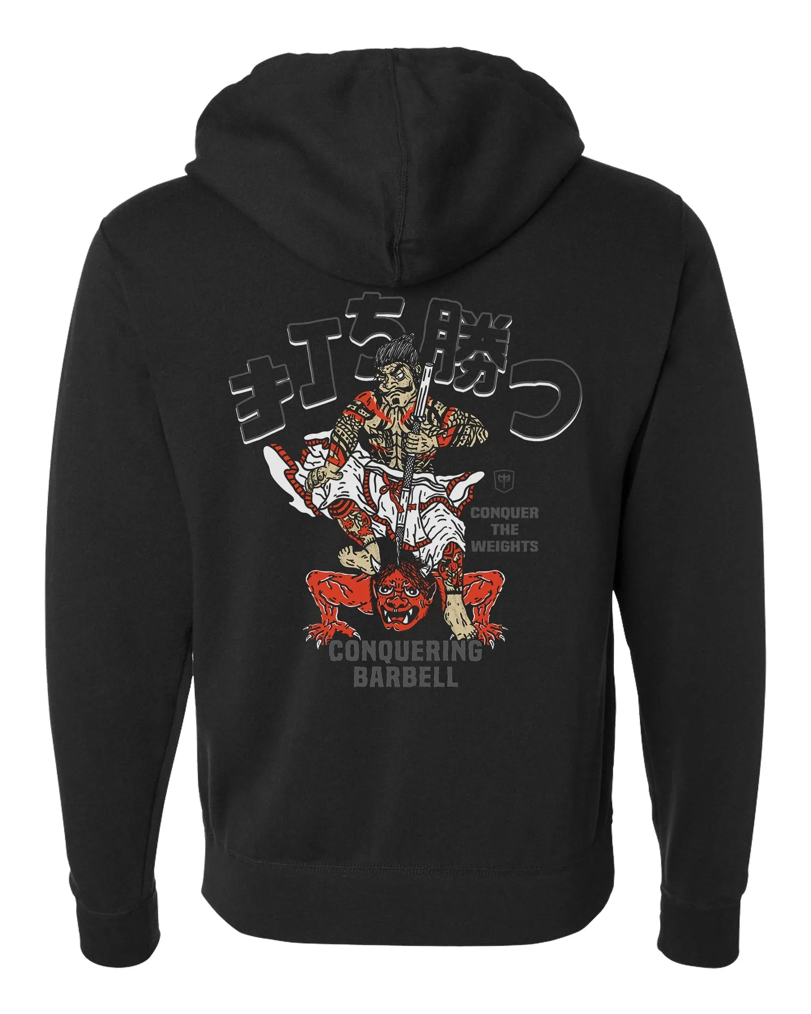 Samurai vs Oni Demon - on Black Pullover Hoodie