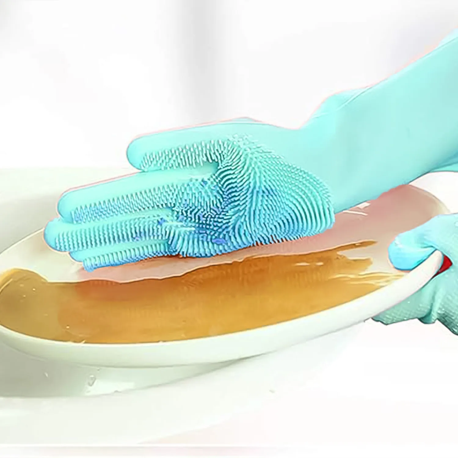 Silicone Kitchen Magic Gloves & Scrubber For Dishwashing & With Brush Cleaning Scrubber