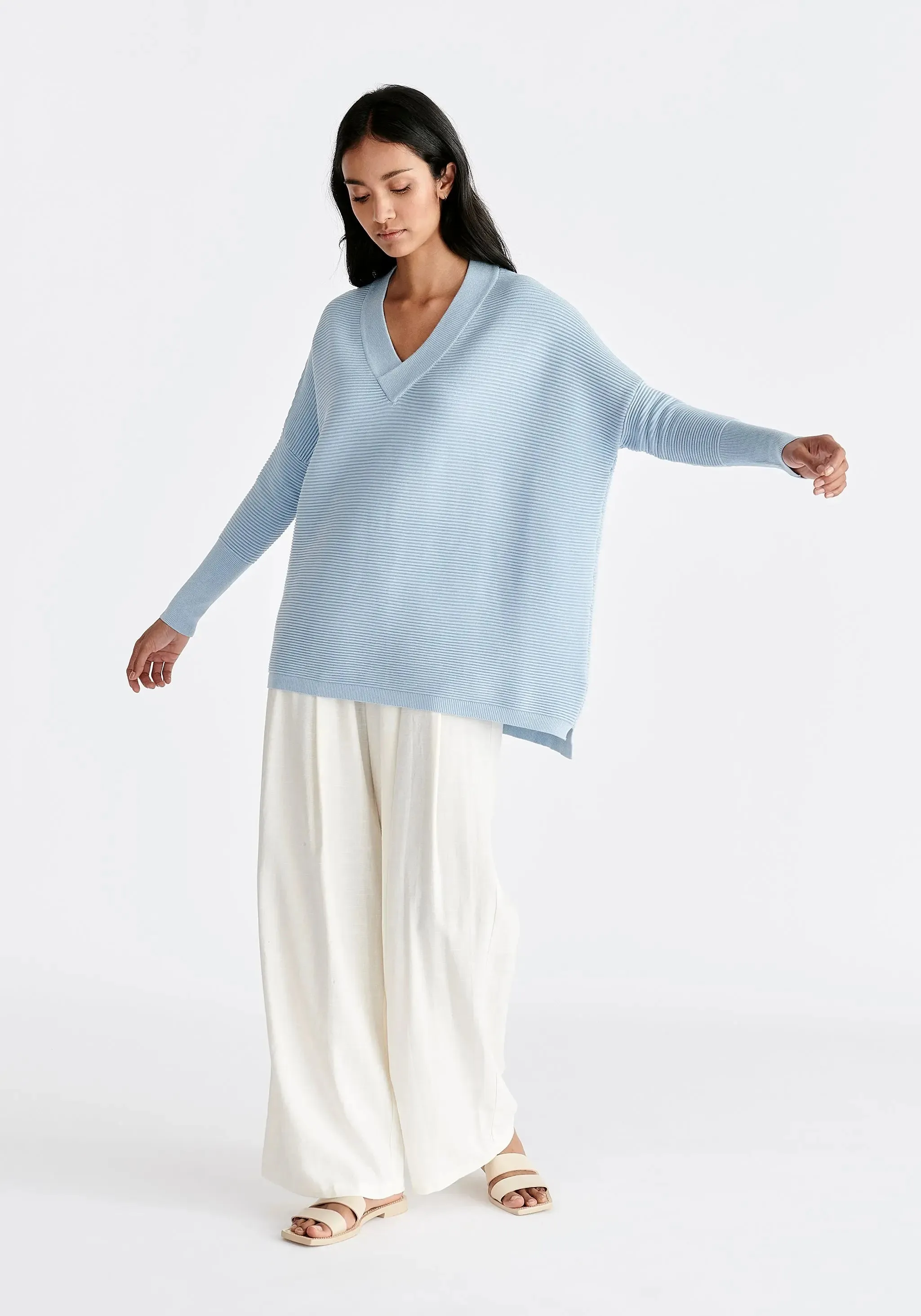 Sky Blue Paisie V-Neck Ribbed Jumper