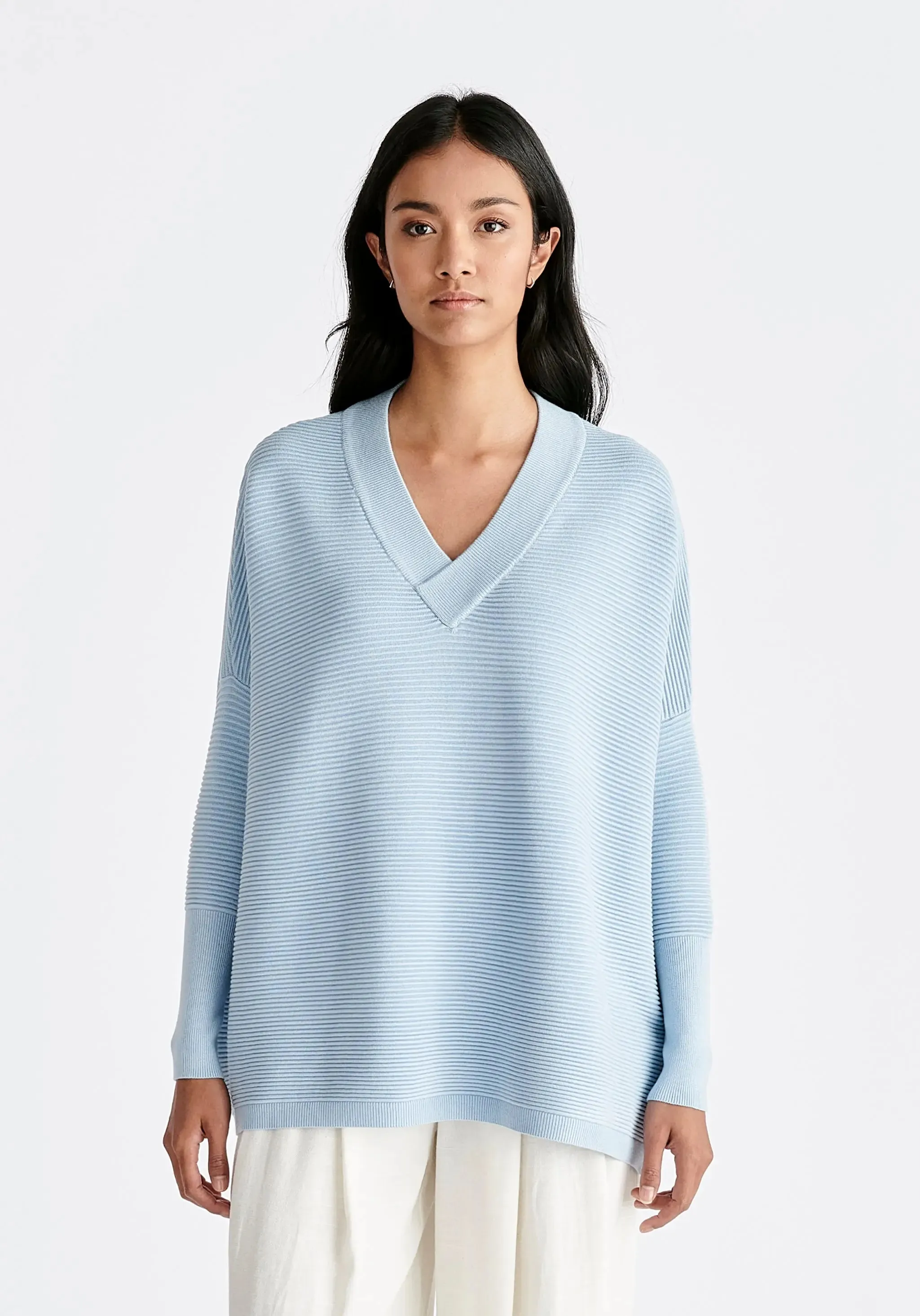 Sky Blue Paisie V-Neck Ribbed Jumper