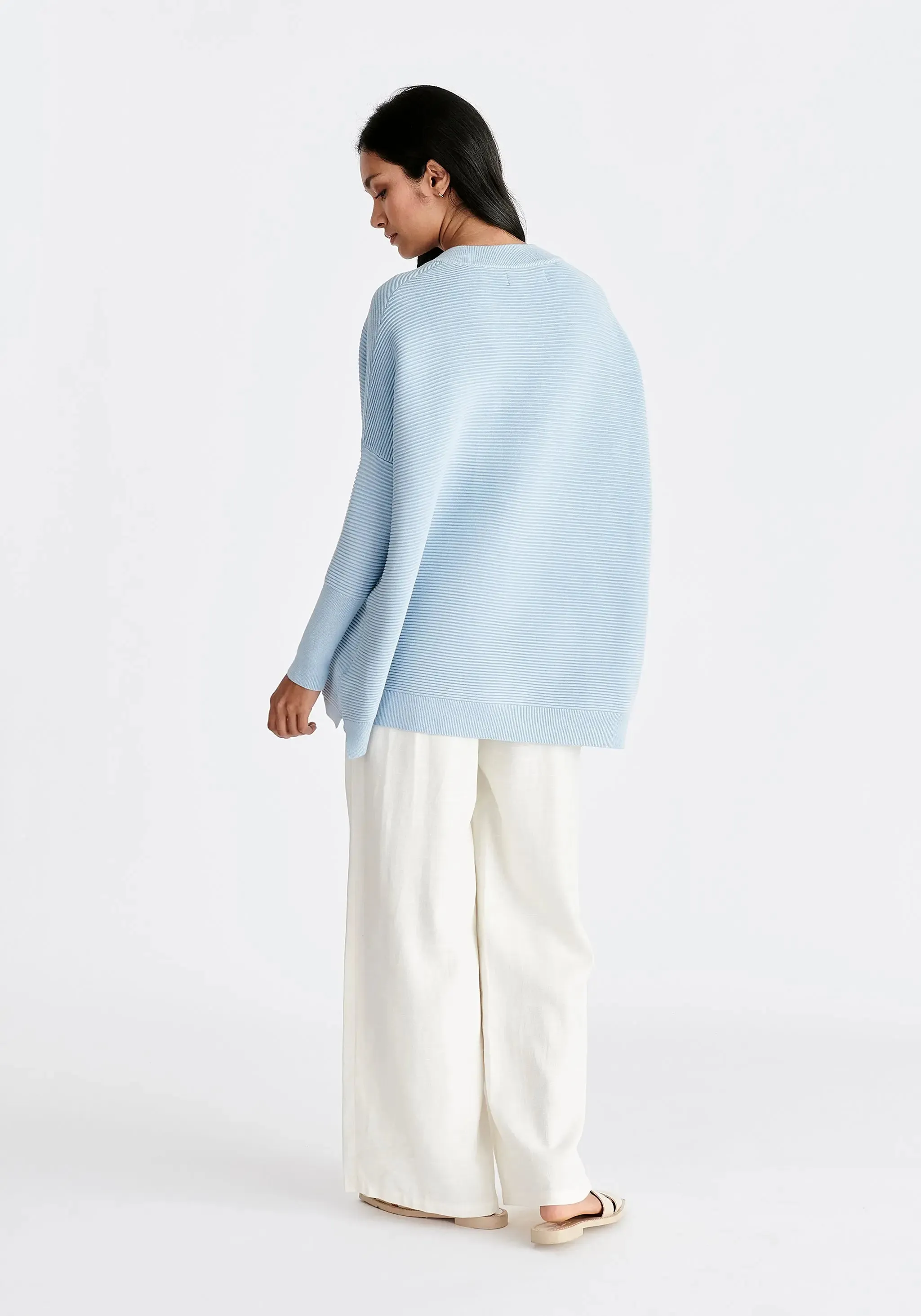 Sky Blue Paisie V-Neck Ribbed Jumper