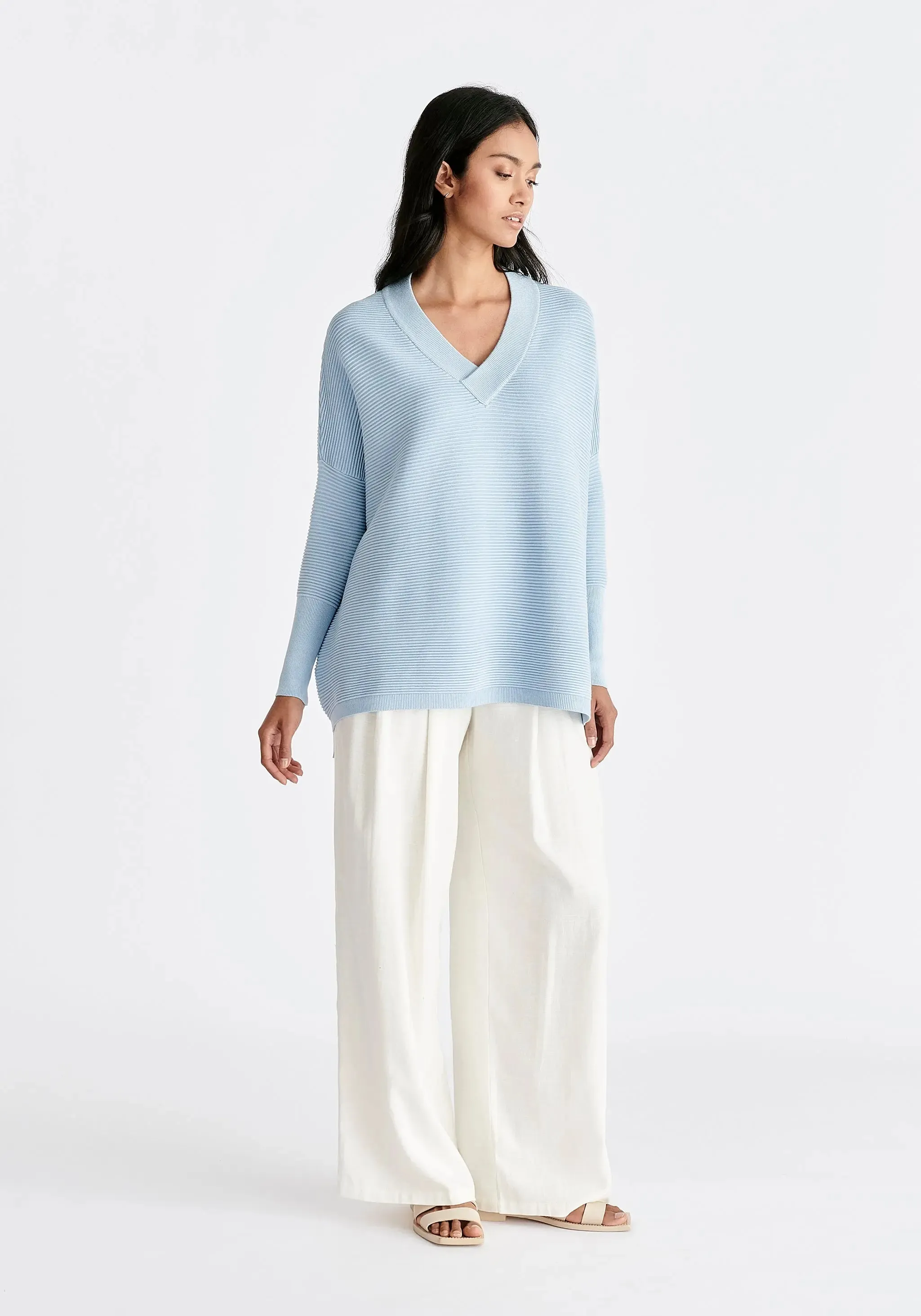 Sky Blue Paisie V-Neck Ribbed Jumper