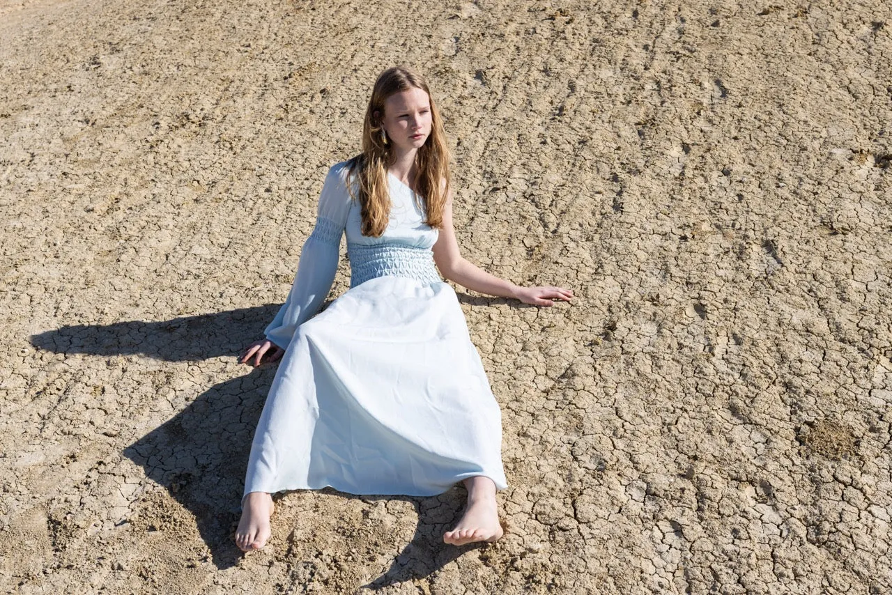 Smocked One Shoulder Dress - Ice Blue