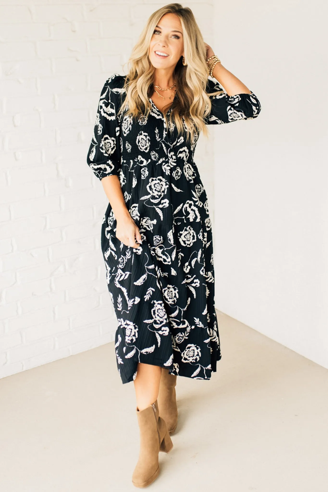 Smocked Surplice Maxi Dress