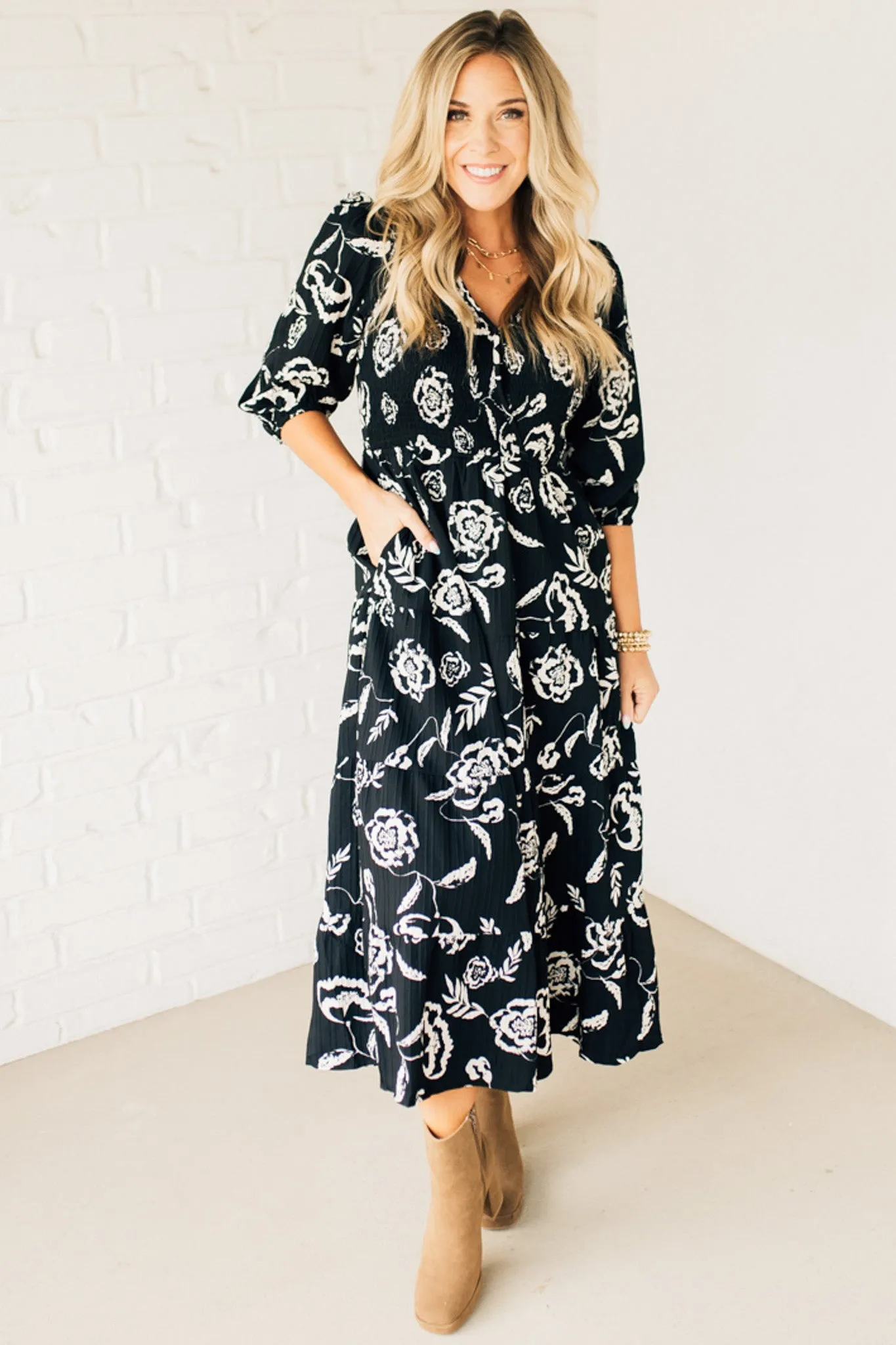 Smocked Surplice Maxi Dress