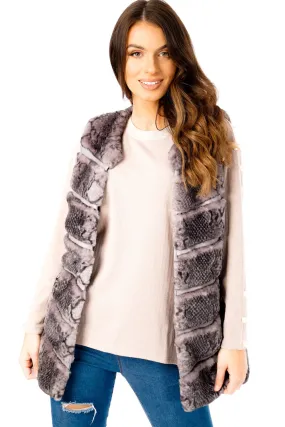 Snake Print Chevron Soft Faux Fur Leather Panel Gilet