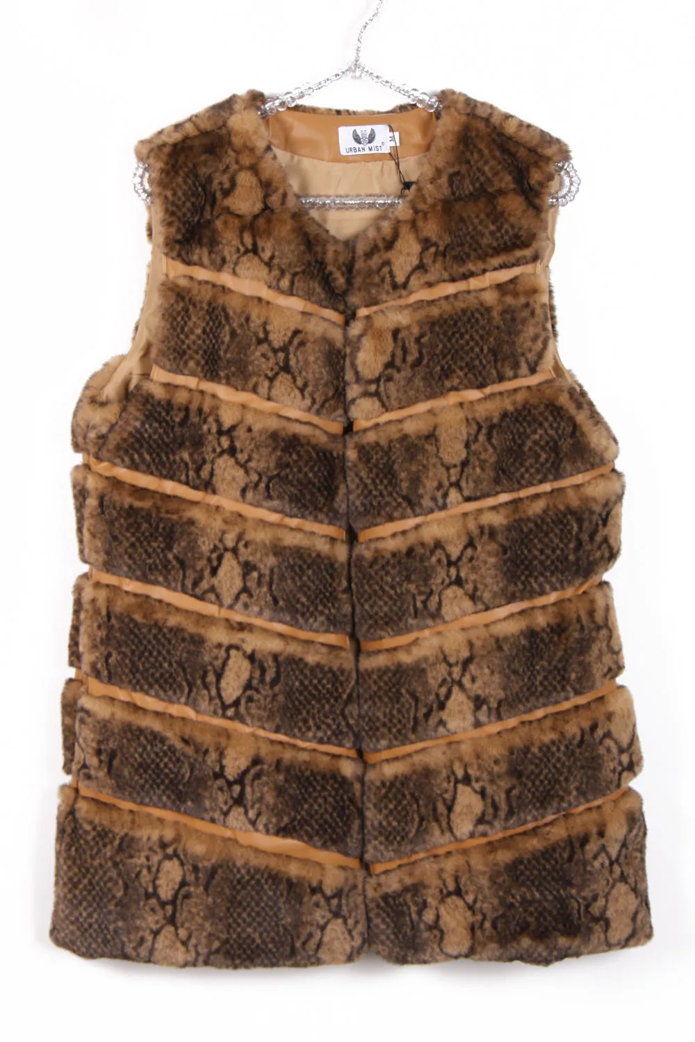 Snake Print Chevron Soft Faux Fur Leather Panel Gilet