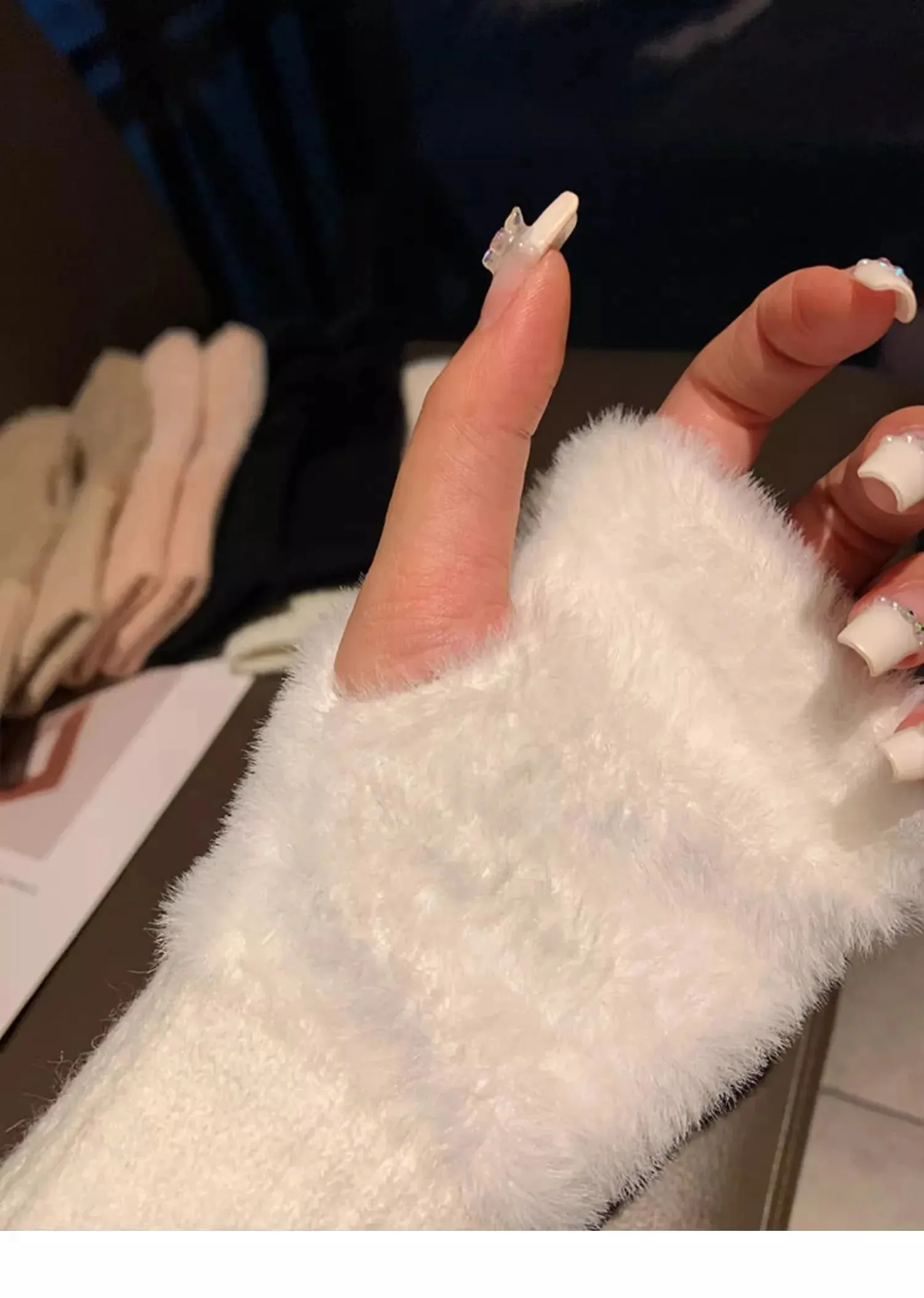 Soft Mink Fleece Fingerless Gloves - Warm Winter Plush Mittens for Women