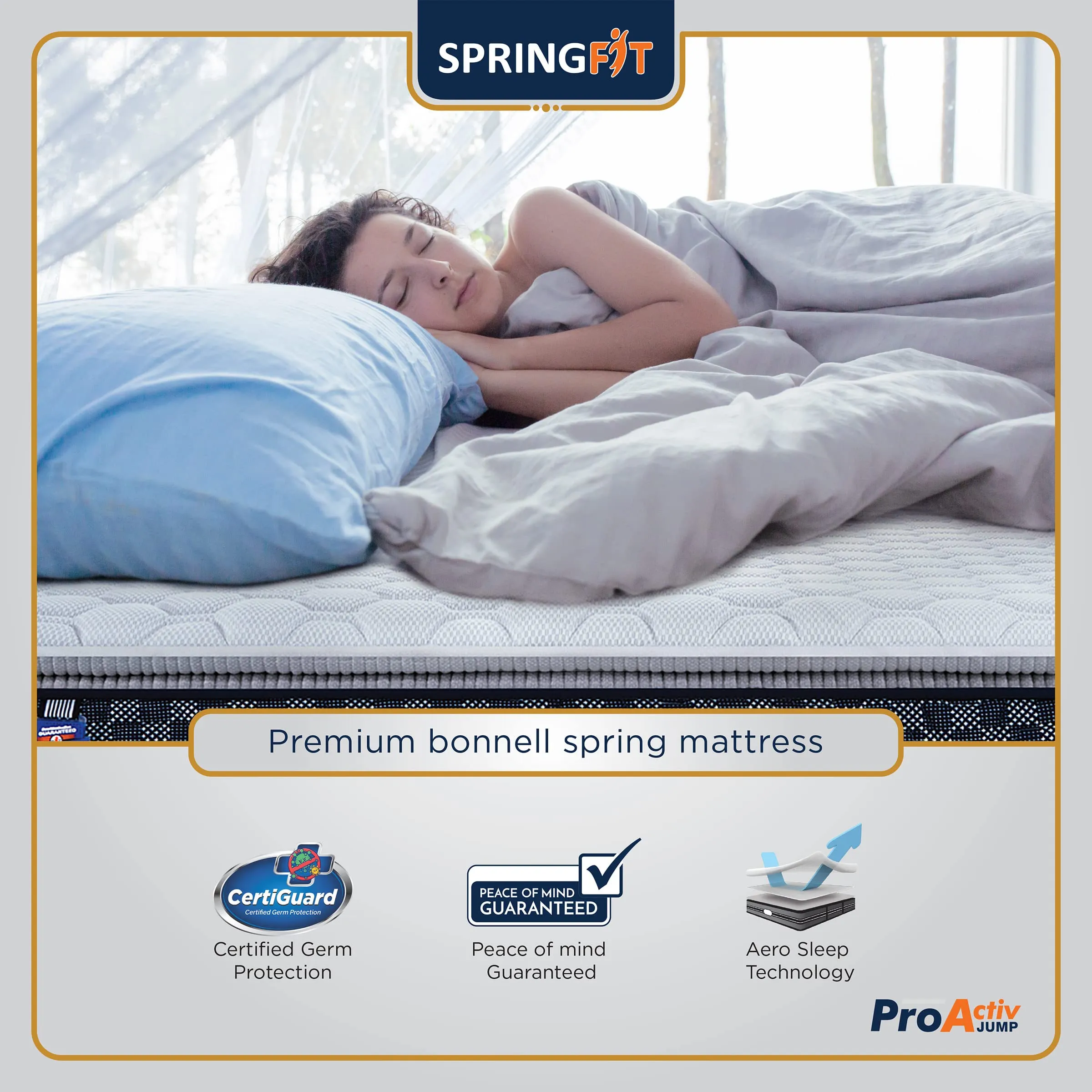 Springfit Pro Activ Jump 8 Layered Pillow Top Model Medium Soft Hotel Comfort Premium Bed Mattress 8 Inch- Mattress Queen Size Bed (72x60x8 Inch, Bonnell Spring Mattress)