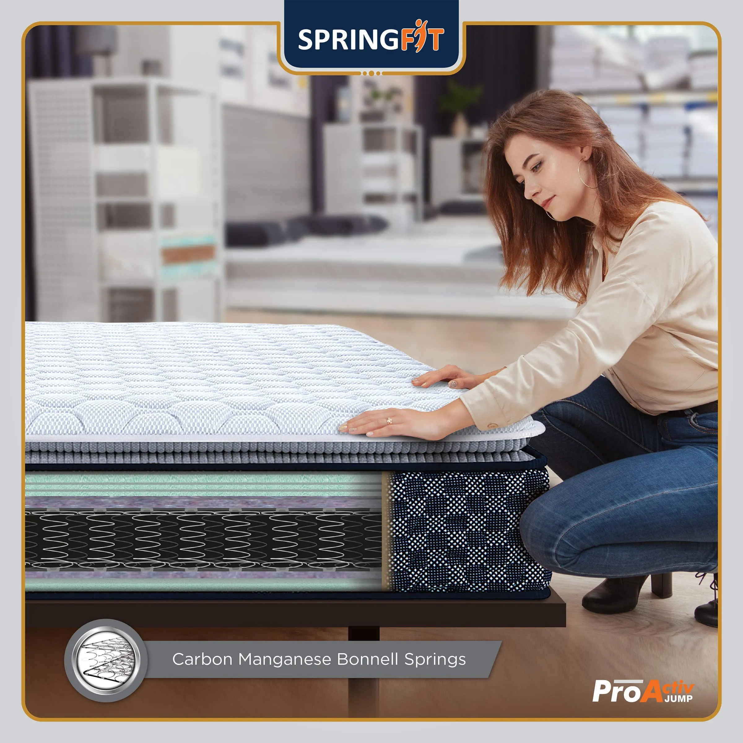 Springfit Pro Activ Jump 8 Layered Pillow Top Model Medium Soft Hotel Comfort Premium Bed Mattress 8 Inch- Mattress Queen Size Bed (72x60x8 Inch, Bonnell Spring Mattress)