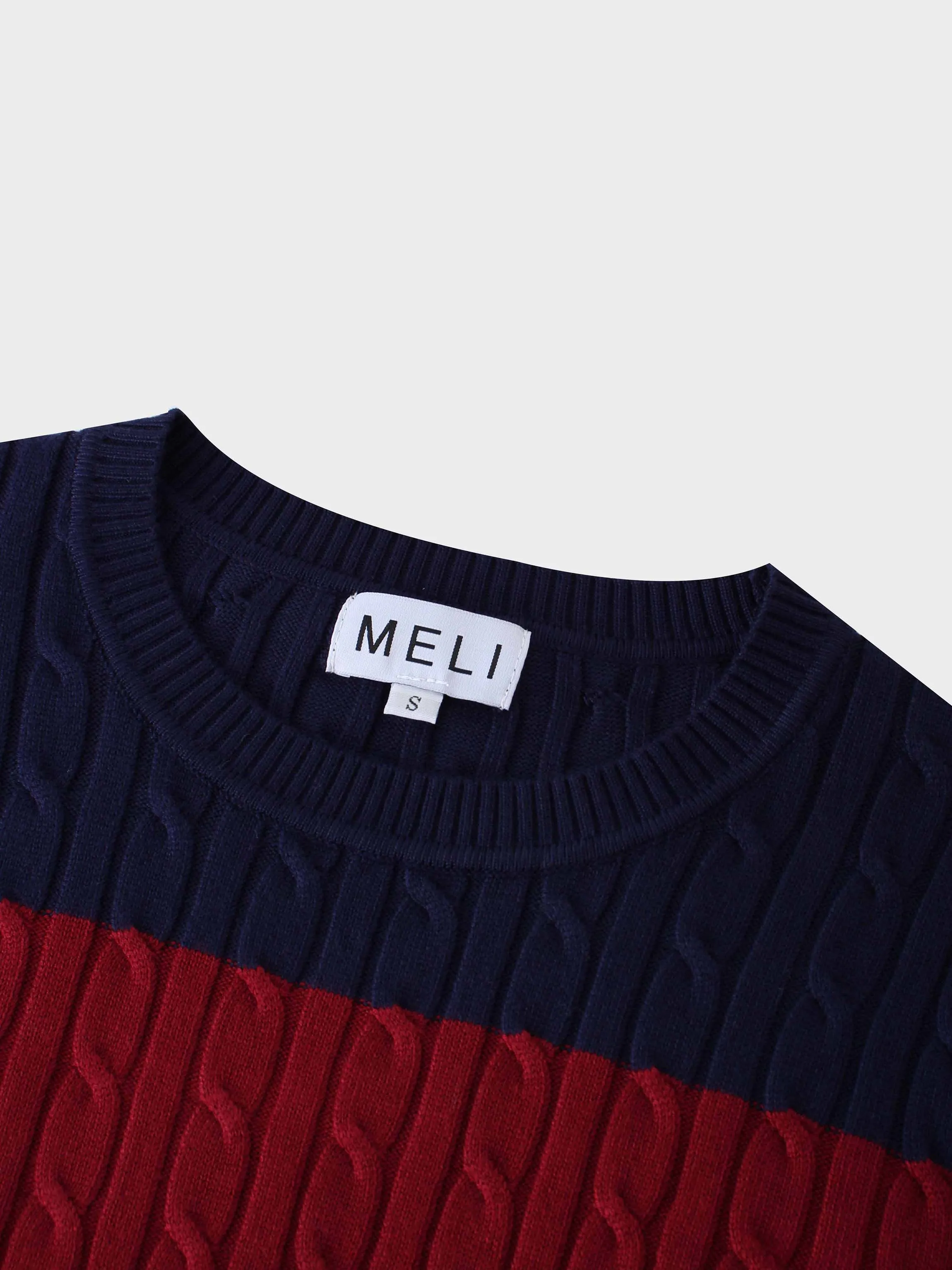 Striped Cable Sweater-Navy/Maroon