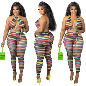 Striped Halter Rainbow Jumpsuit