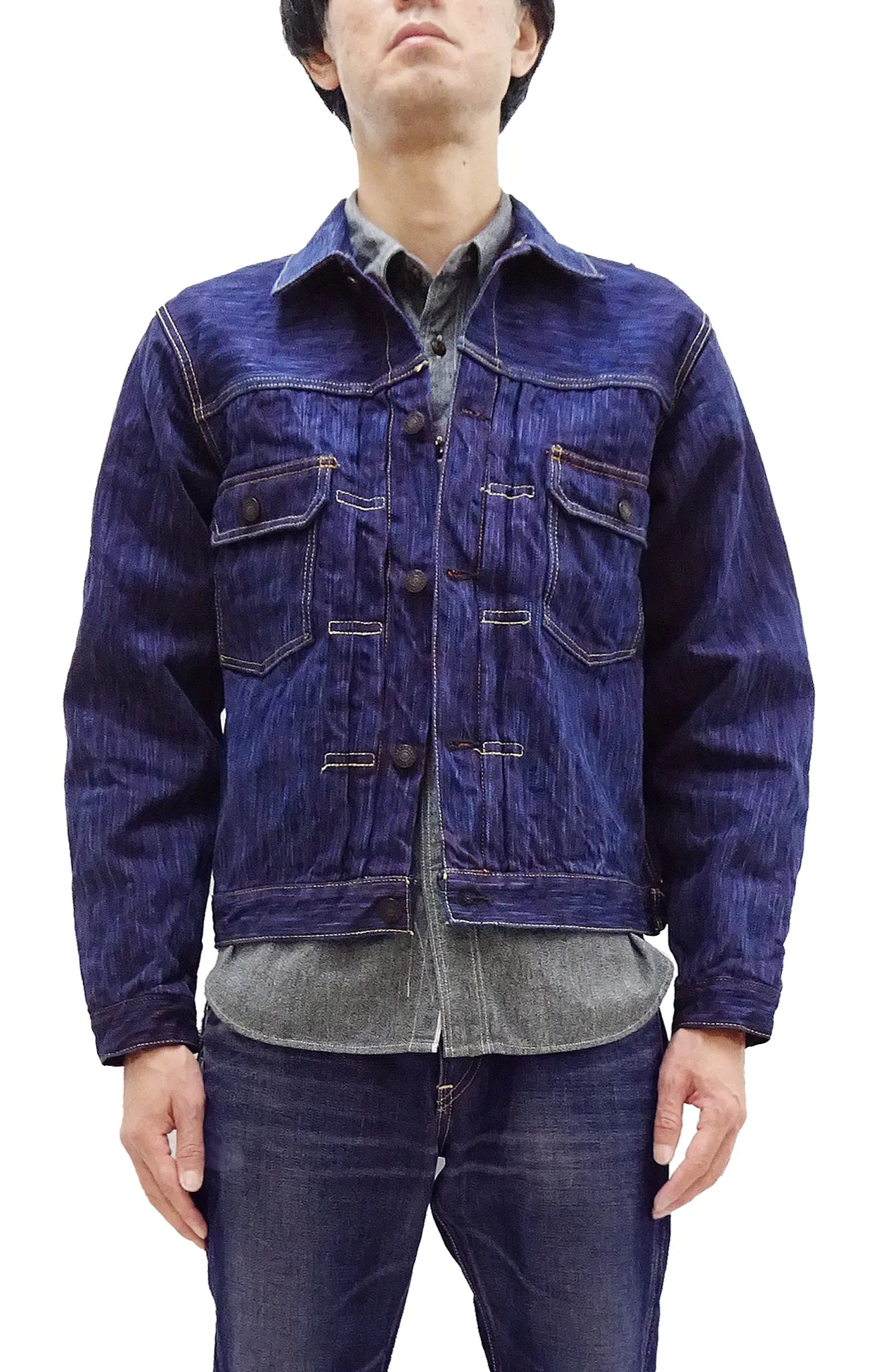 Studio D'artisan Denim Jacket Men's Type 2 Japanese Natural Indigo Dyed Awa Shoai Slub Denim Jean Jacket SP-088 One-Wash