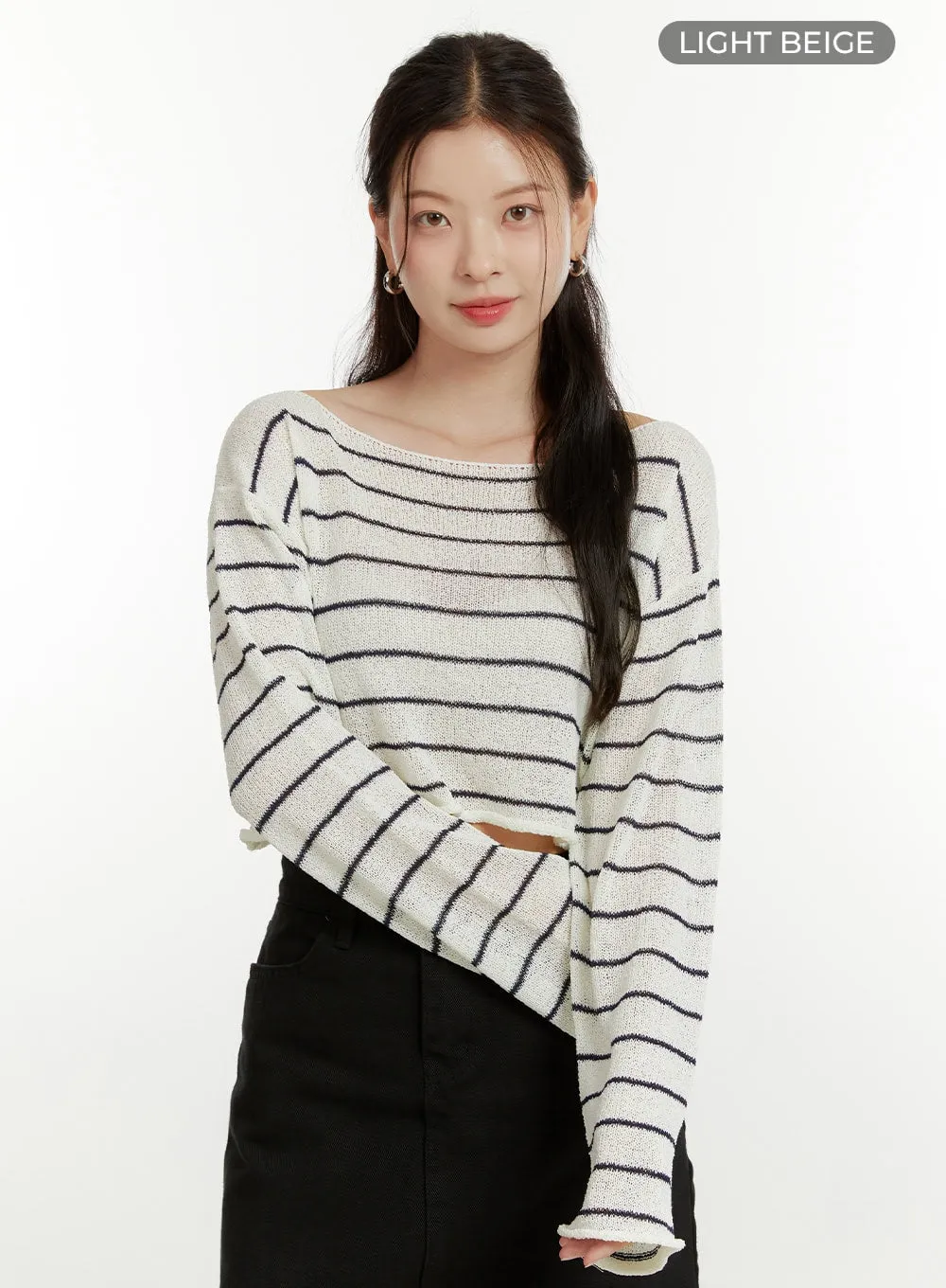 Summer Boat Neck Stripe Crop Top OU418