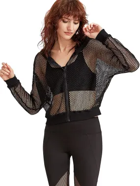 SweatyRocks Women's Summer Zip Up Light Weight Long Sleeve Mesh Bomber Jacket