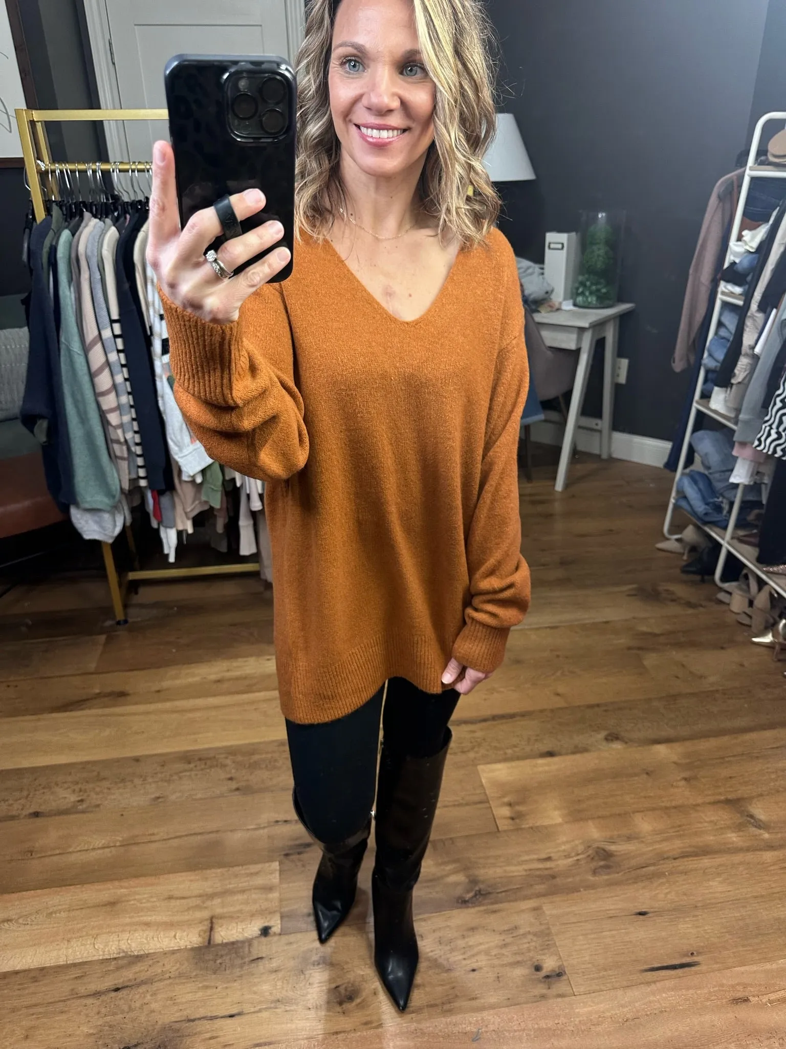 Sweet On You V-Neck Knit Sweater - Deep Caramel