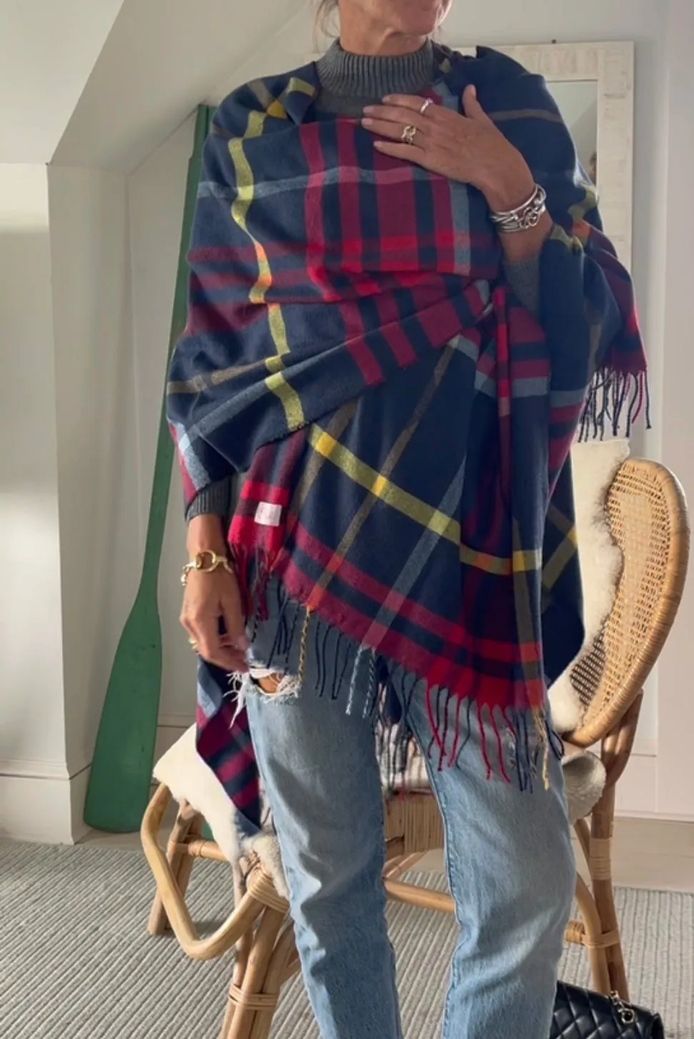 Tartan Plaid Poncho, Open Front Cape