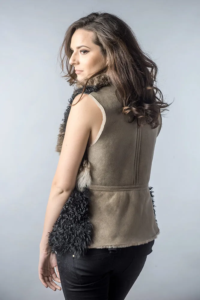 Taupe Lamb Nappa Leather Shearling Vest